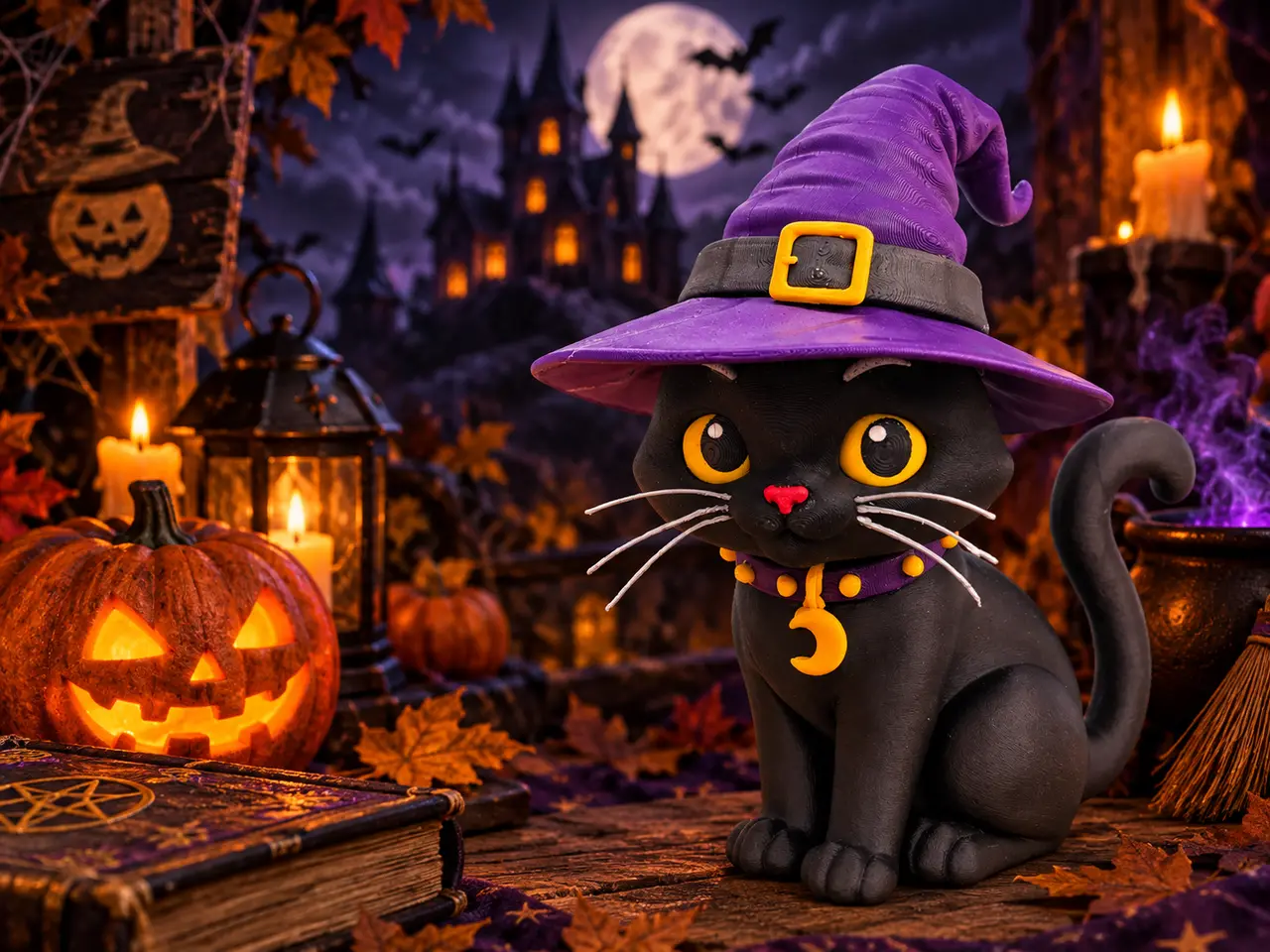 3D Printed Halloween Kitty - No AMS Multipart Figure — modelo 3D