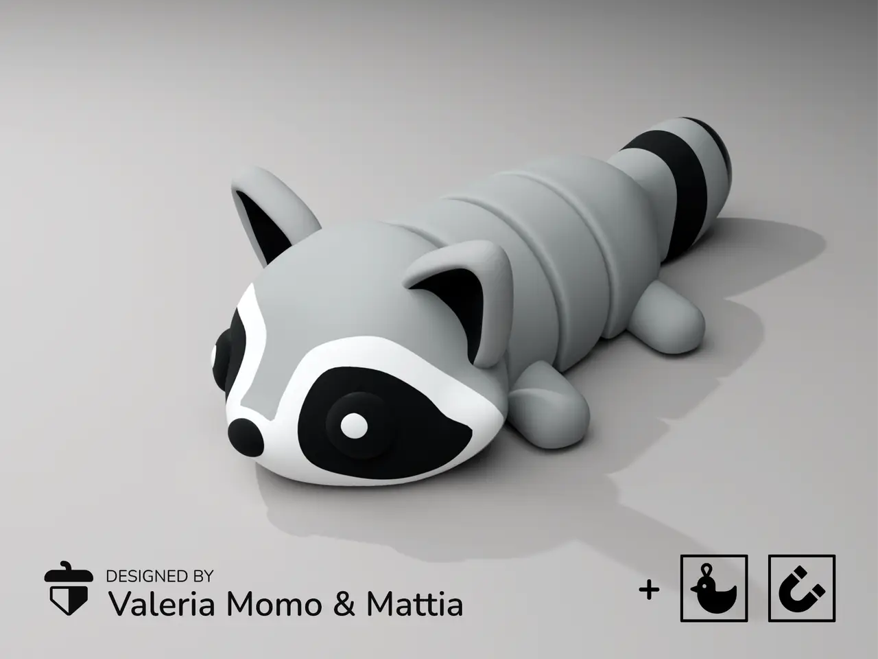 Cute Flexi Pets Raccoon (Keychain & Magnet) — modelo 3D