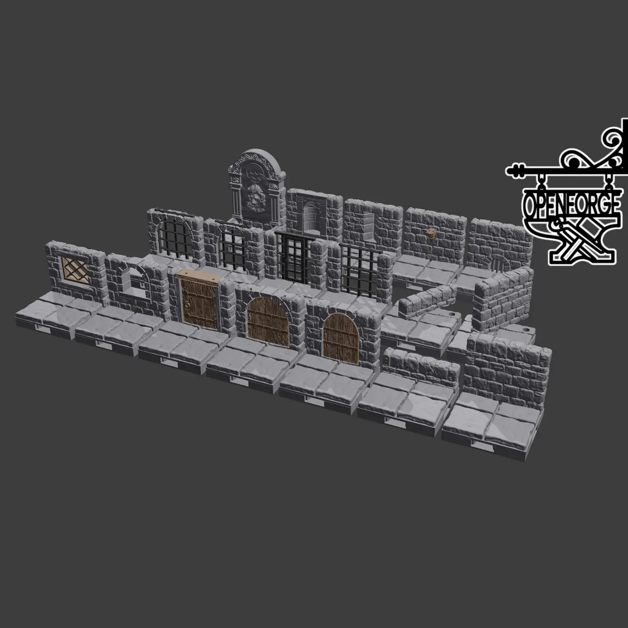 Dungeon Stone - Wall on Tile: Walls (Full Set) — modelo 3D