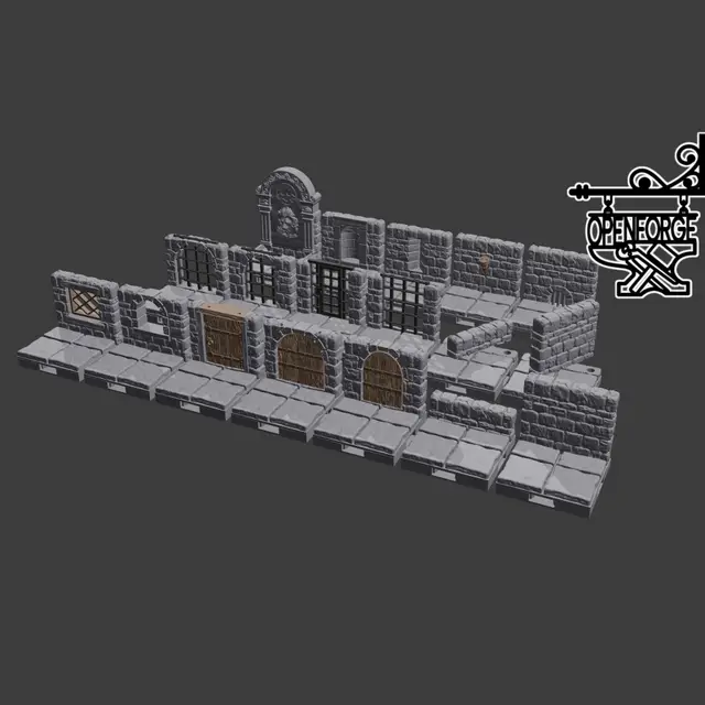 Dungeon Stone - Wall on Tile: Walls (Full Set) — modelo 3D