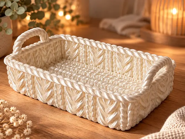 Knitted Basket with Handles Crochet Style Storage — modelo 3D