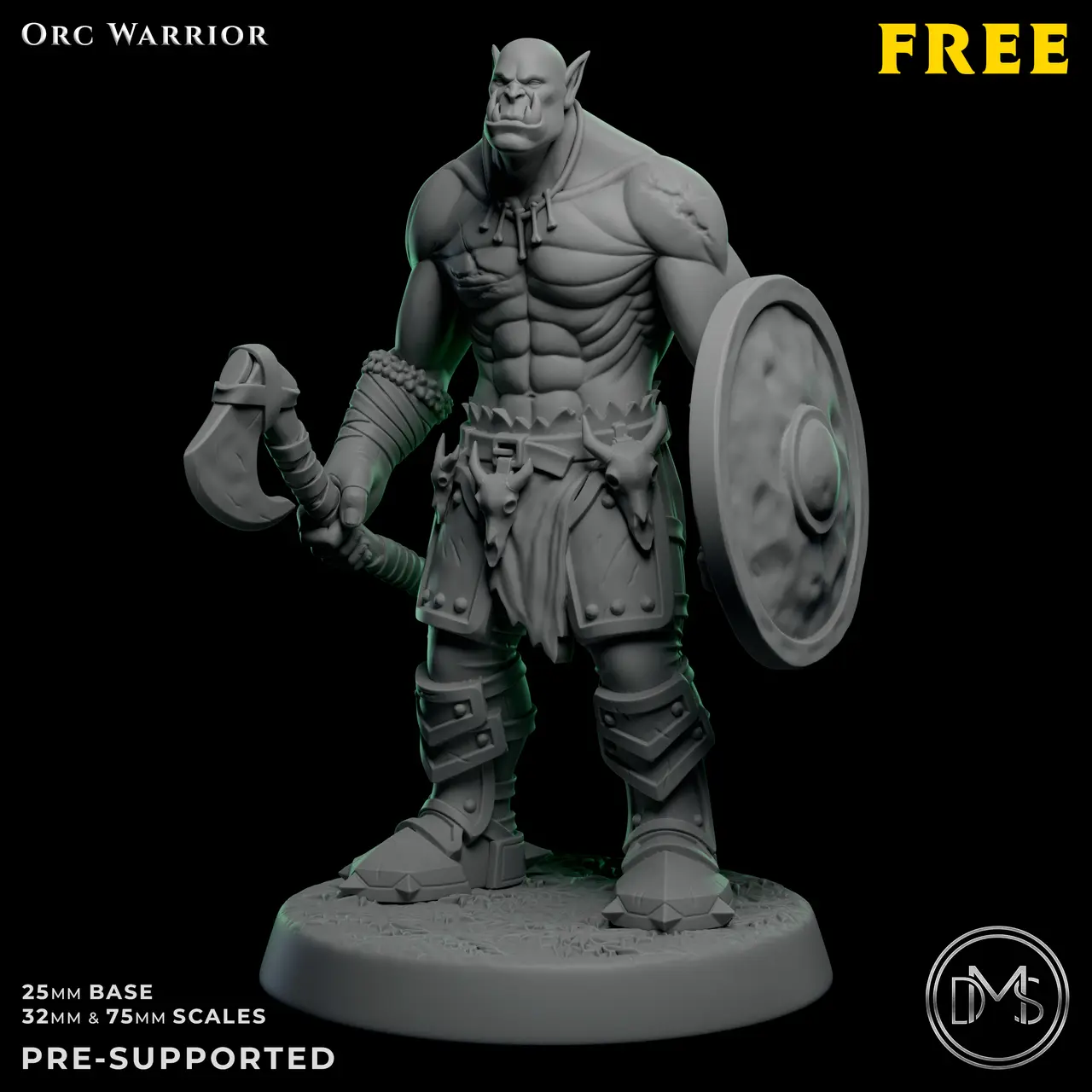 FREE Orc Warrior Miniature | D&D / TTRPG | Pre-Supported 32mm & 75mm — modelo 3D