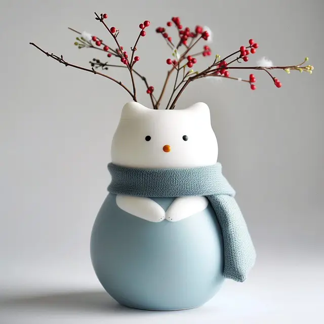 Cat in a Scarf Vase for Cozy Decor — modelo 3D