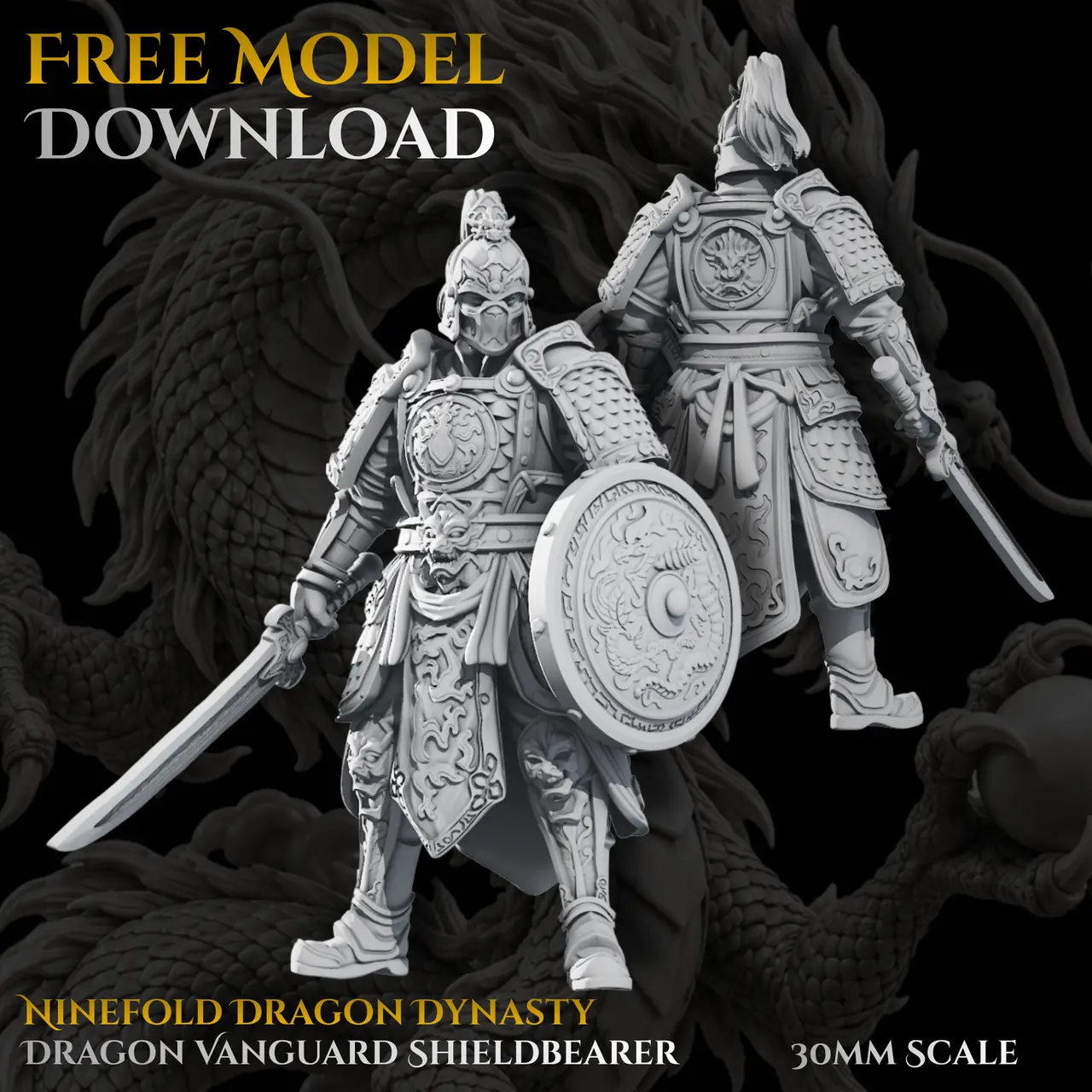 Dragon Vanguard Shieldbearer – Free STL Miniature — modelo 3D