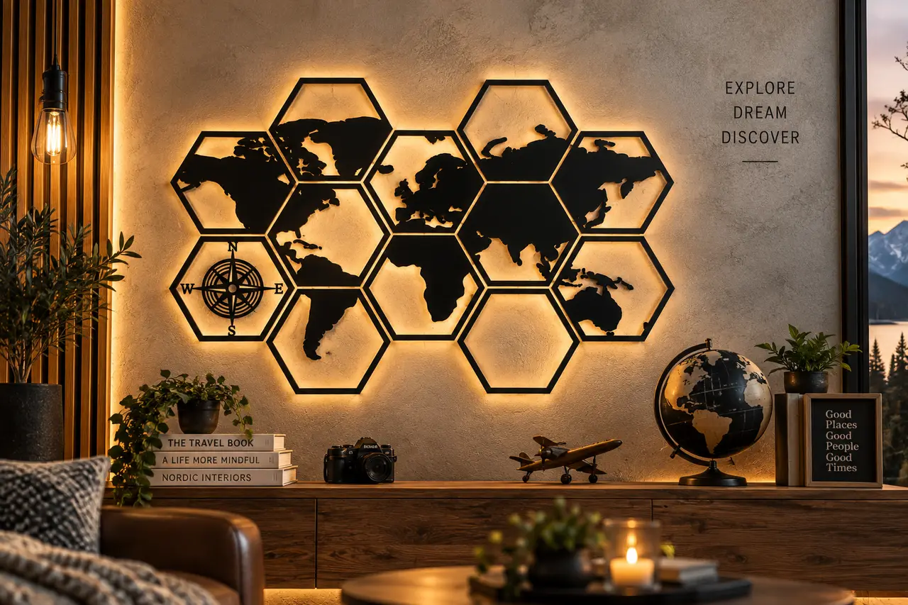 WallArt - World Map Hexagon 12 pcs — modelo 3D