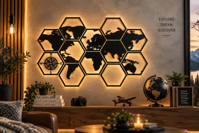 WallArt - World Map Hexagon 12 pcs — modelo 3D