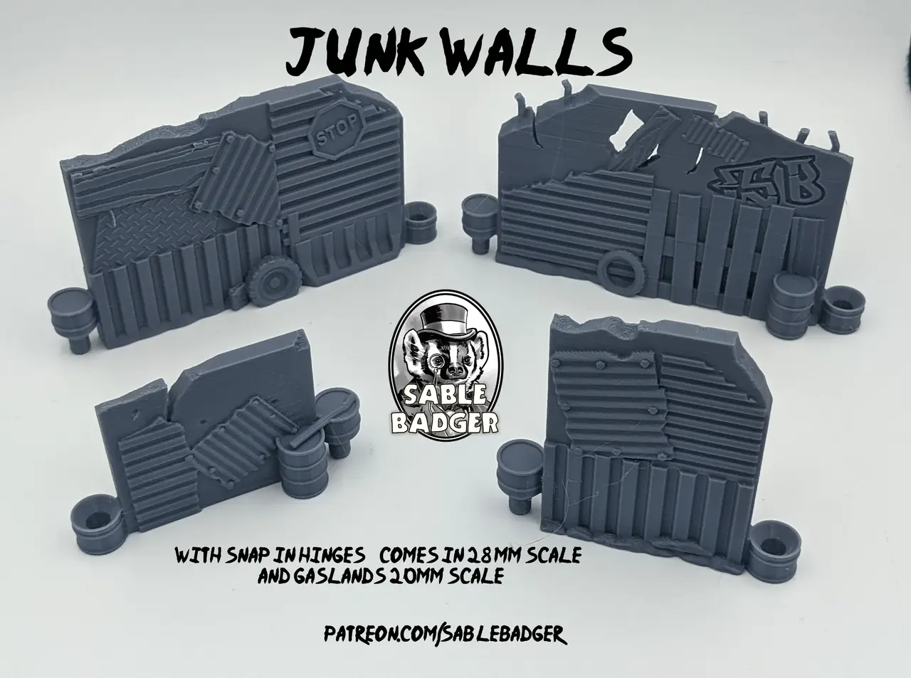 Post Apocalypse 28mm Junk walls Modular and Connectable — modelo 3D