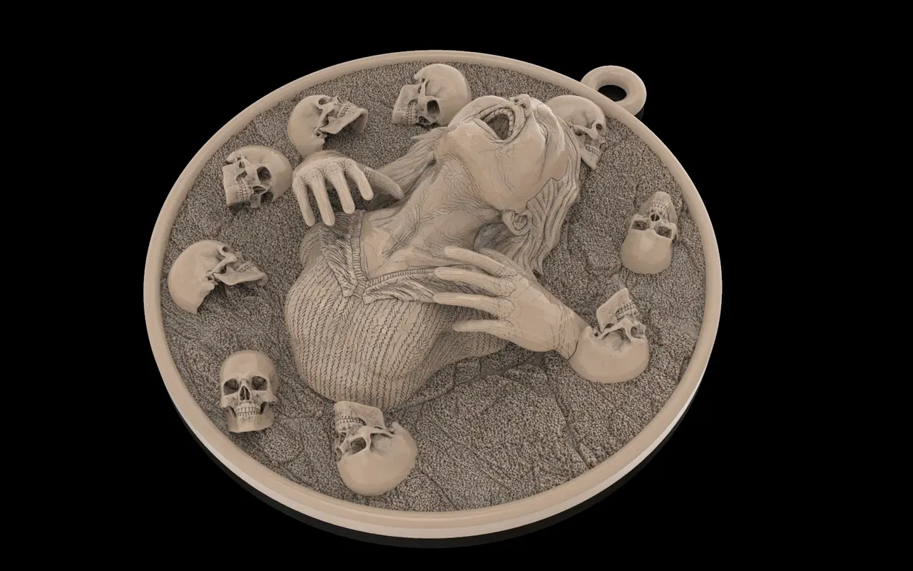 Girl head with skulls pendant medallion jewelry 3D print model — modelo 3D