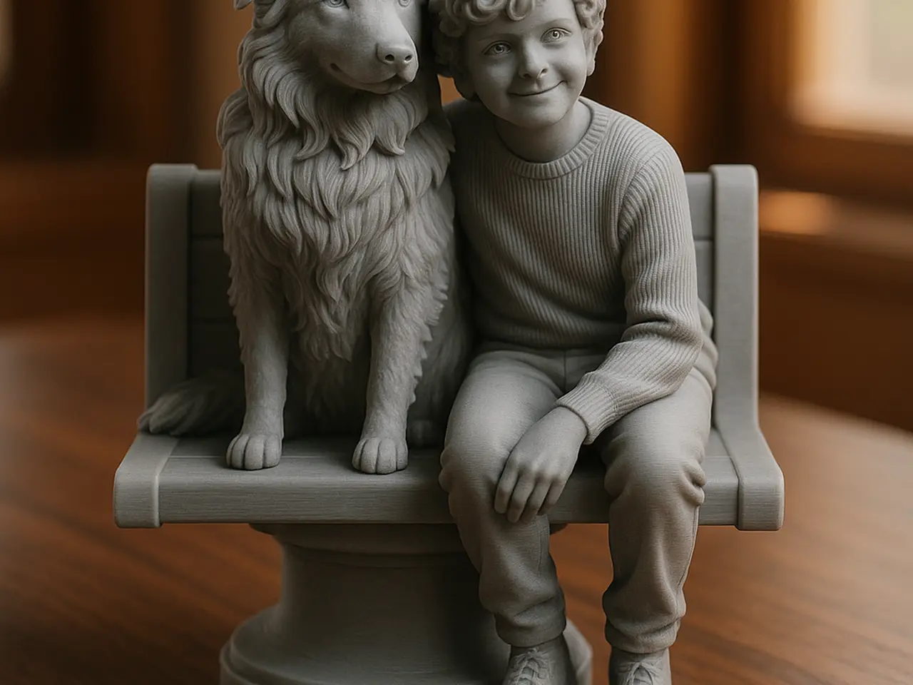 Boy and Dog on a Bench - Friendship Sculpture — modelo 3D