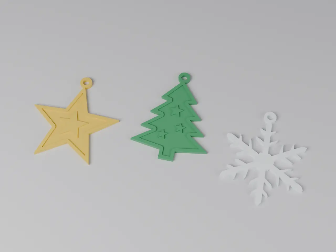 Christmas Ornament Set – Star, Tree & Snowflake | Flat Print, No Supports | Free STL — modelo 3D