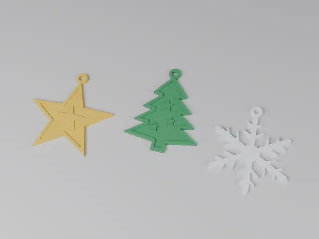 Christmas Ornament Set – Star, Tree & Snowflake | Flat Print, No Supports | Free STL — modelo 3D