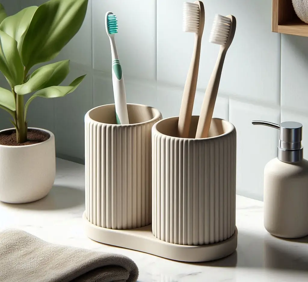 Ribbed Double Toothbrush Holder Set, Organizer — modelo 3D