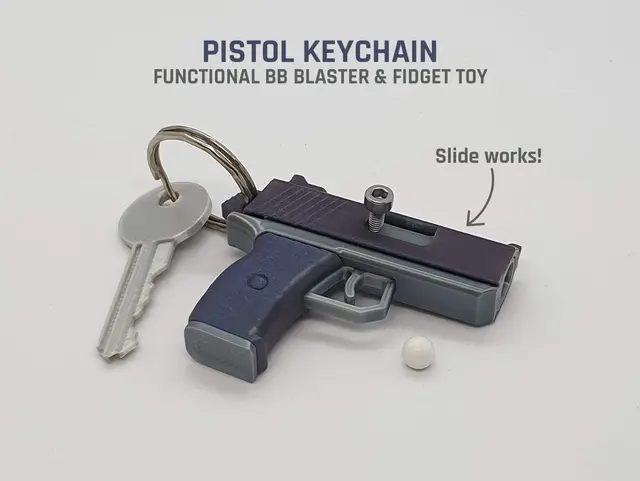 Pistol Keychain — Functional BB Blaster / Fidget Toy — modelo 3D