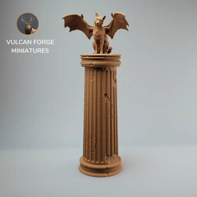 Flying Cat on Pillar DND miniature - Pre Supported — modelo 3D