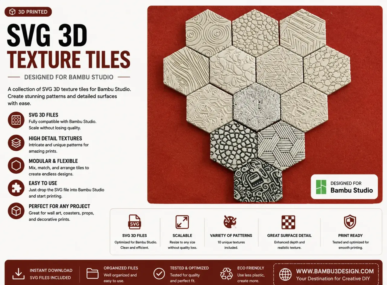 SVG 3D Texture Tiles for Bambu Studio — modelo 3D
