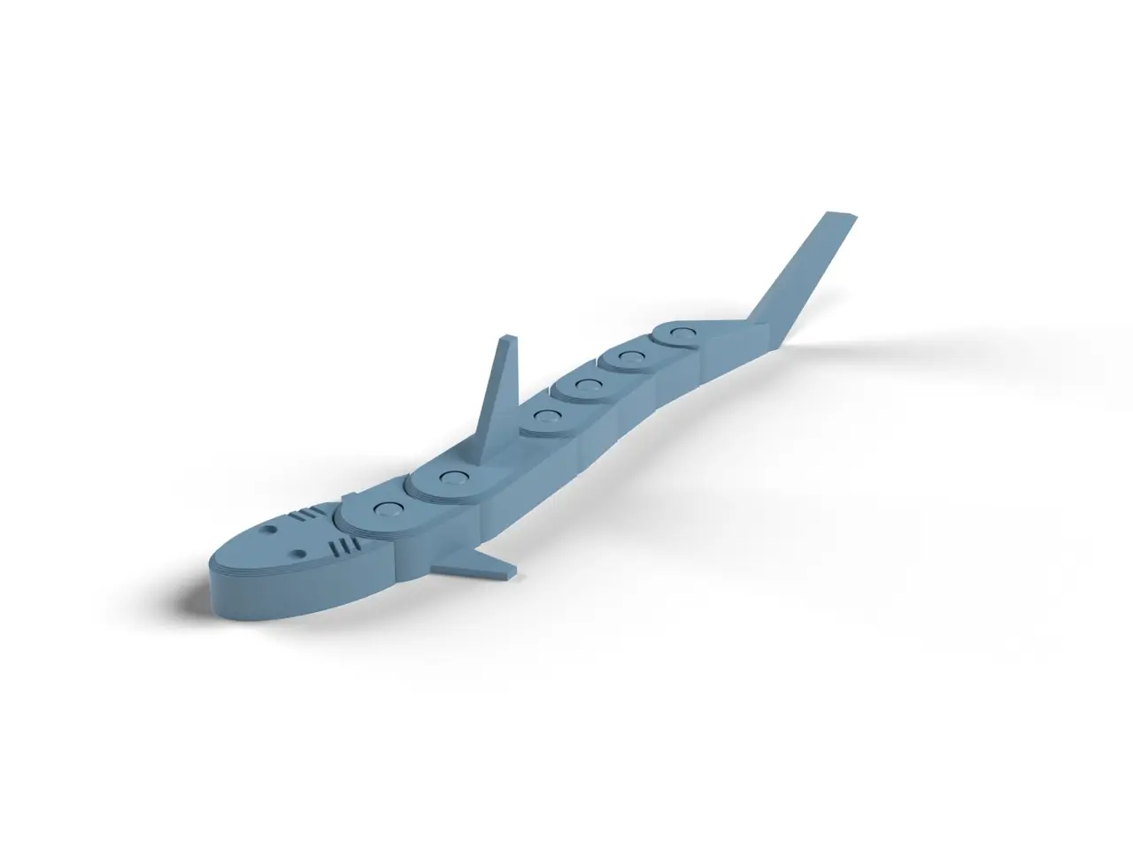 Flexi Shark - Print-in-Place Articulated Shark with Dorsal Fin and Tail, No Supports (OpenSCAD) — modelo 3D