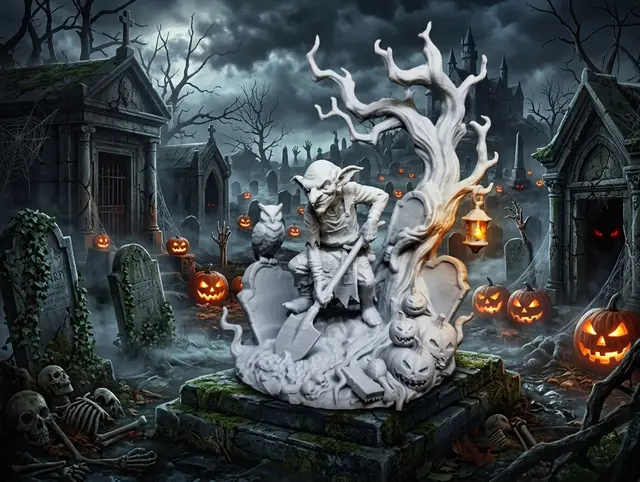 Graveyard Goblin with Shovel & Owl - Halloween Edition — modelo 3D