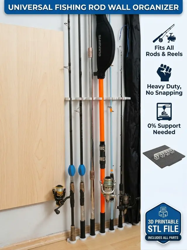 Universal Wall Mount Fishing Rod Rack / Organizer — modelo 3D