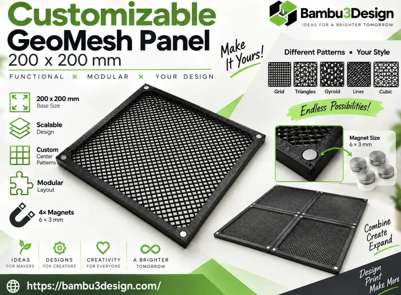 Customizable GeoMesh Panel 200x200 – Magnetic Modular Panel — modelo 3D