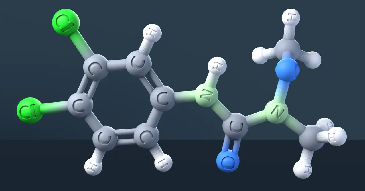 Linuron 3D Molecular Model — CAS 330-55-2 — modelo 3D