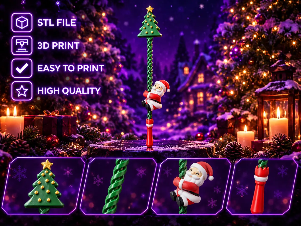 Spinning Santa Magic Wand - Christmas Fidget Toy — modelo 3D