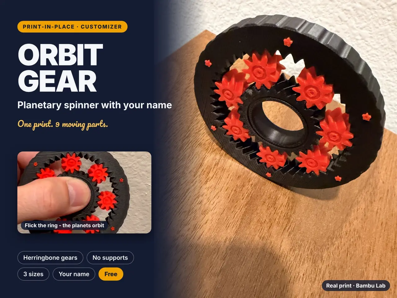 ORBIT GEAR - Planetary Spinner With Your Name — modelo 3D