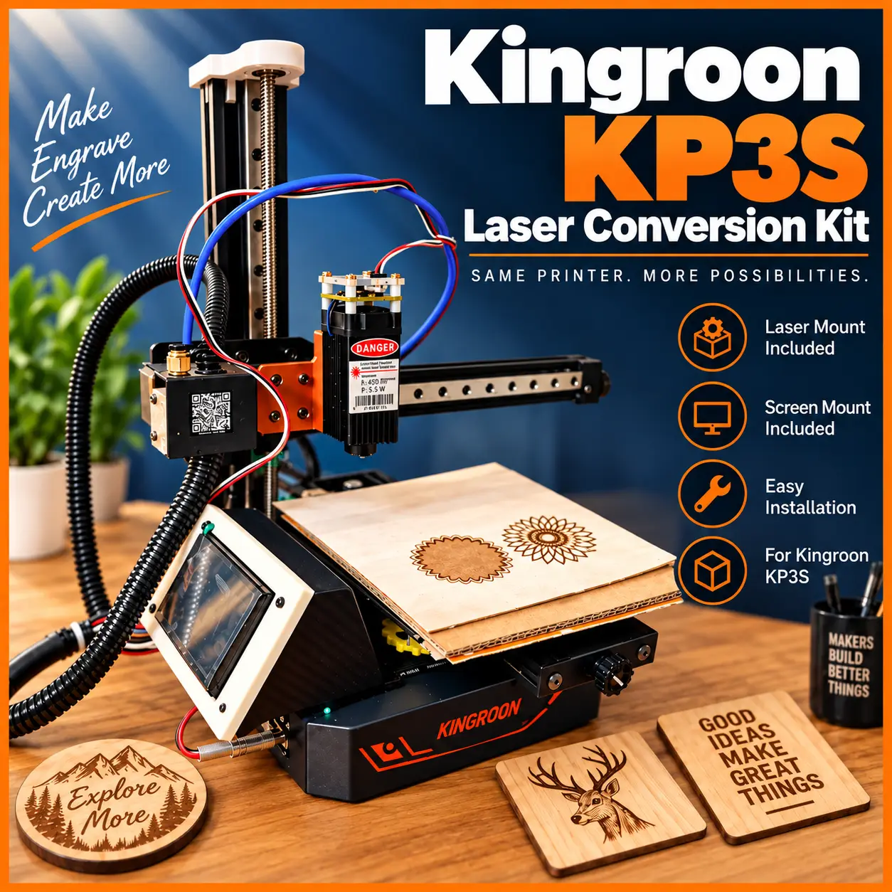 Kingroon KP3S Laser Conversion Kit — modelo 3D