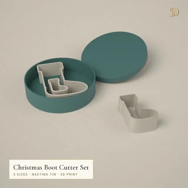 Christmas Boot Cookie Cutter Set – 3 Nesting Stocking Cutters 3.6–10.4 cm with Storage Tin — modelo 3D
