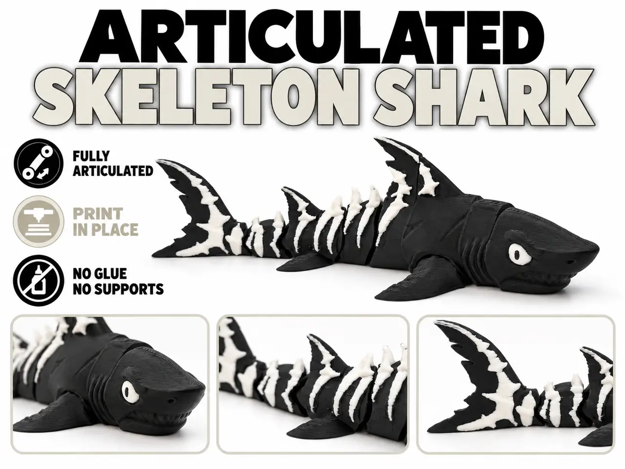 Articulated Skeleton Shark – Halloween Print in Place — modelo 3D