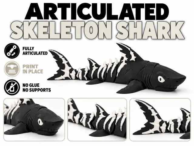 Articulated Skeleton Shark – Halloween Print in Place — modelo 3D