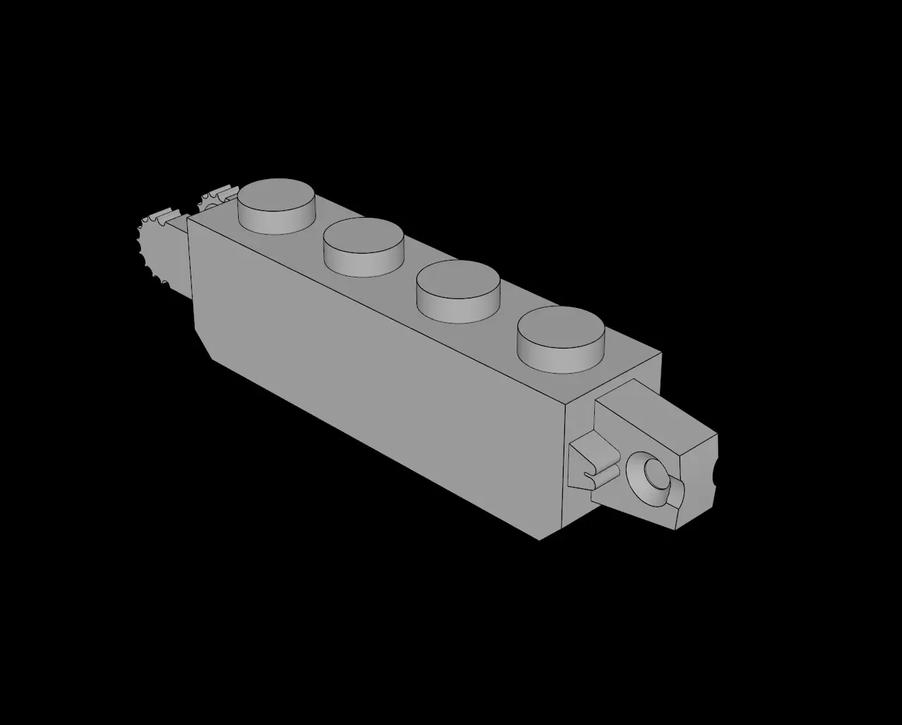 Lego Compatible (30387.dat) Hinge Brick 1 x 4 Locking Double, Two Finger End with 9 Teeth — modelo 3D