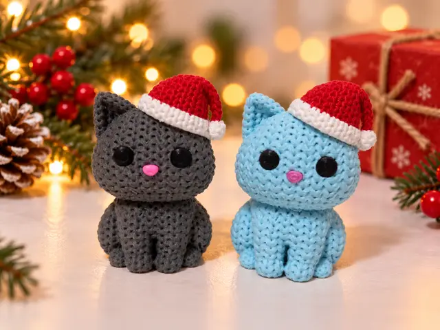 Knitted Christmas Crochet Cat – no AMS, no Glue — modelo 3D