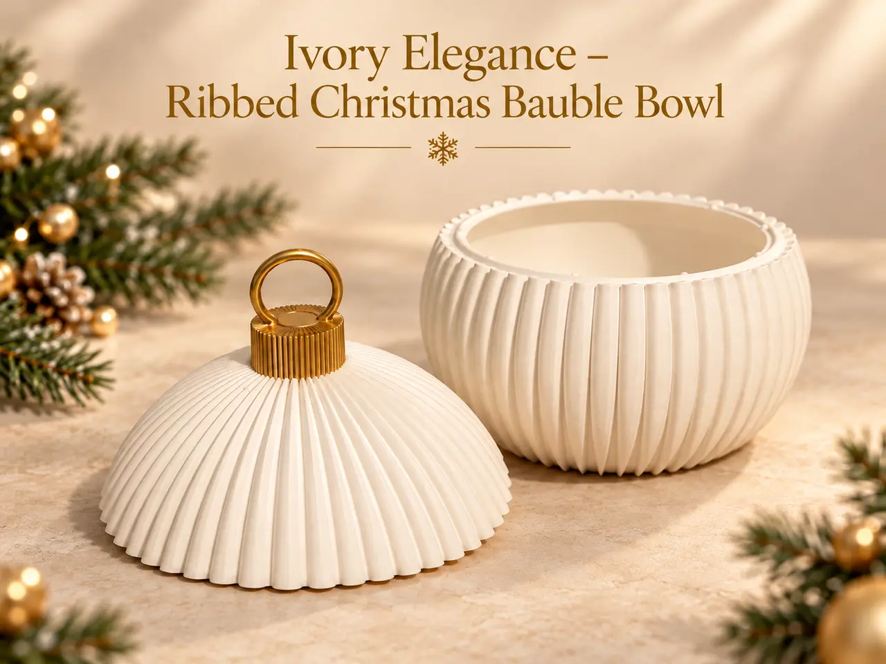 Ivory Elegance – Ribbed Christmas Bauble Bowl — modelo 3D