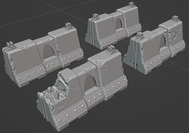 Grimdark scatter terrain concrete barriers for wargaming. — modelo 3D