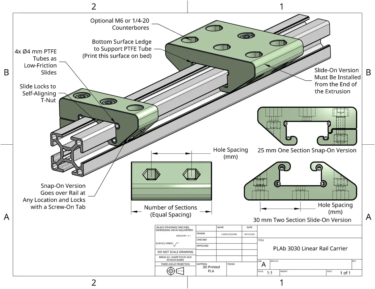 PLAb 3030 Extrusion Linear Carrier — modelo 3D