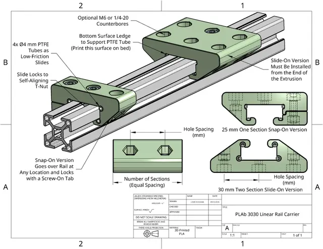 PLAb 3030 Extrusion Linear Carrier — modelo 3D