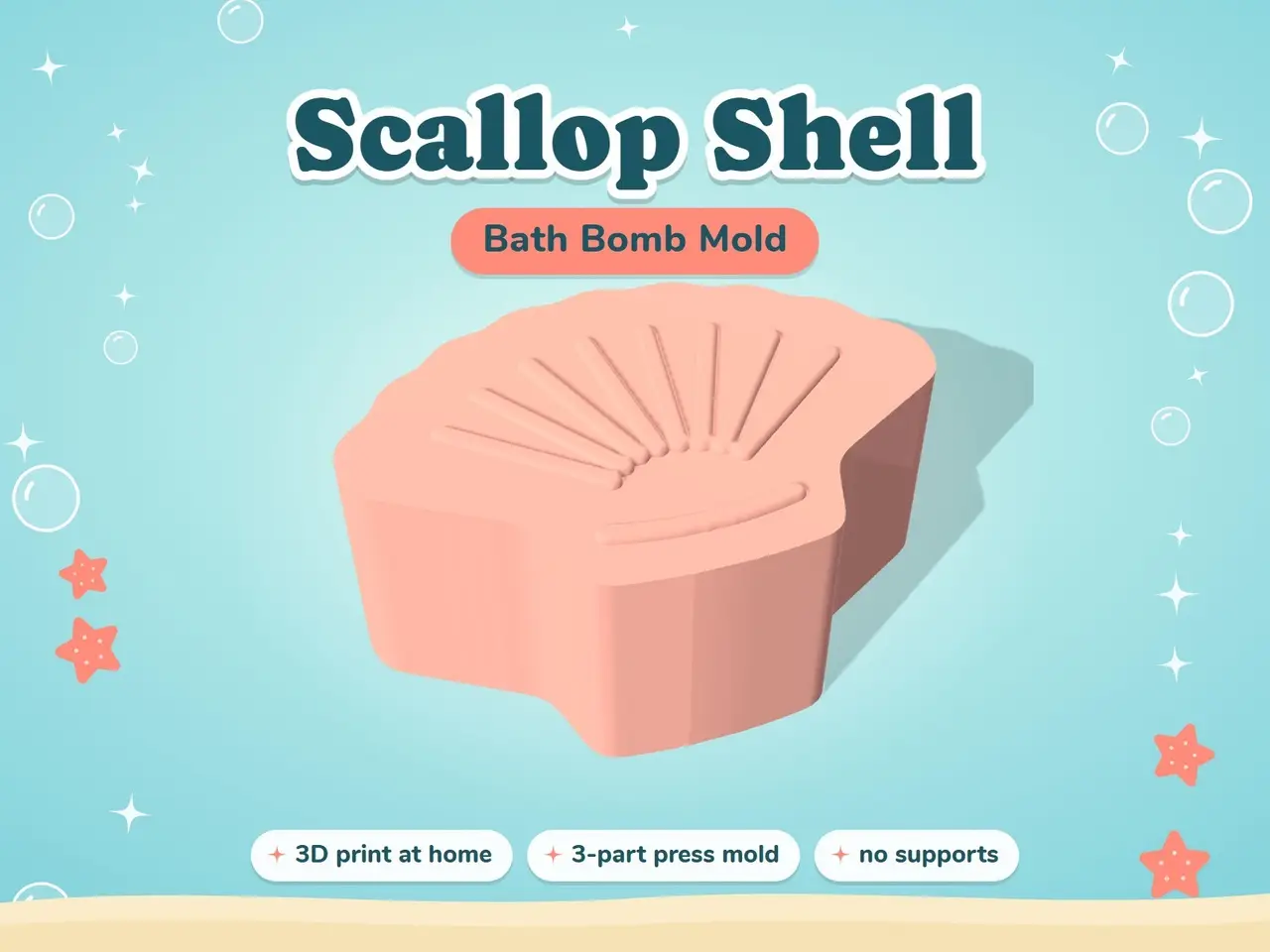 Scallop Shell Bath Bomb Press Mold — modelo 3D