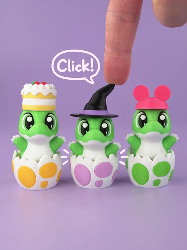 Baby Dino Clicker – Interchangeable Hats — modelo 3D