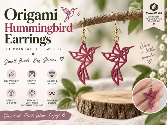 Origami Hummingbird Earrings — modelo 3D