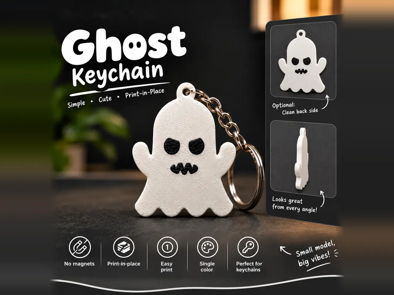 Angry Ghost Keychain – 2-Color Inlay — modelo 3D