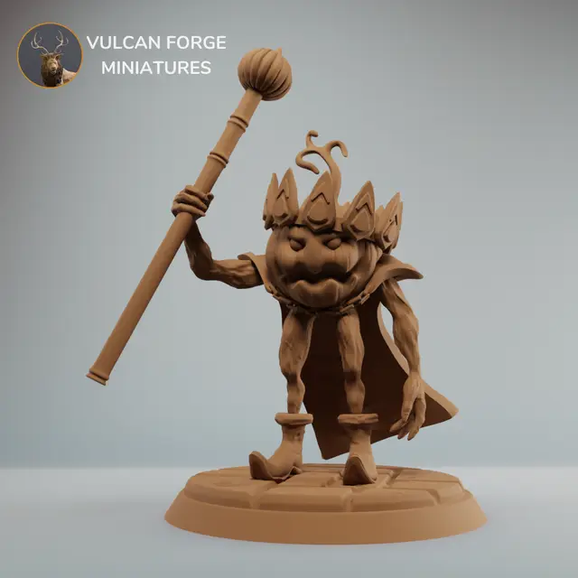 The Pumpking, Pumpkin King with staff and crown - pre supported — modelo 3D
