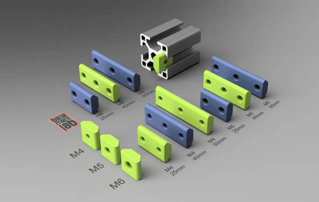 3030 Universal T-Slot V-Slot FLAT Nut - M4 / M5 / M6 Double Thread Alu_Profile — modelo 3D