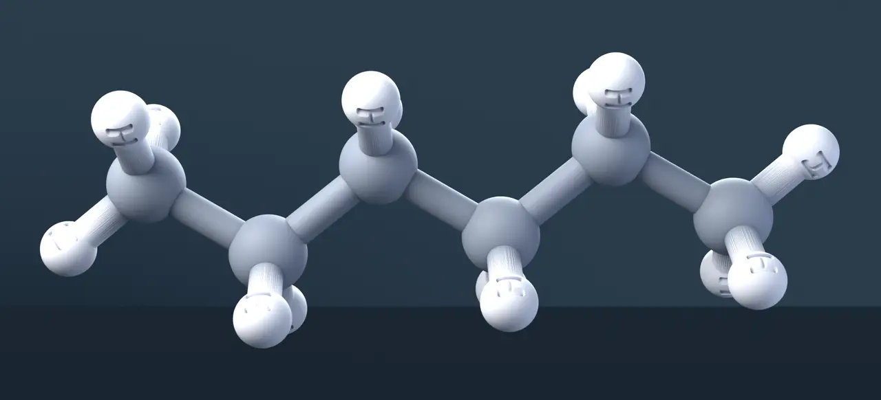 Hexane 3D Molecular Model — CAS 110-54-3 — modelo 3D