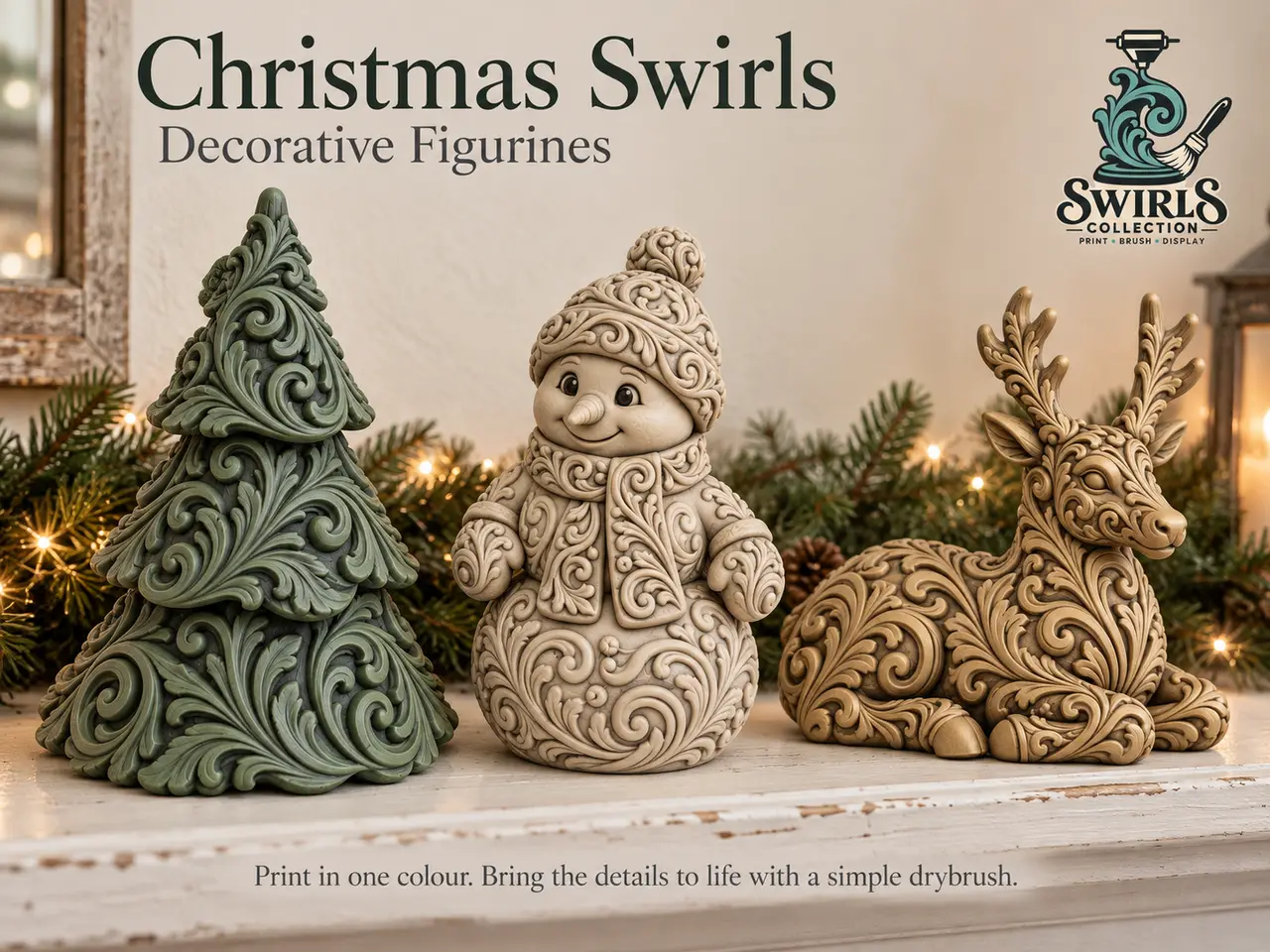 Christmas Tree, Reindeer & Snowman – Statue Decor — modelo 3D