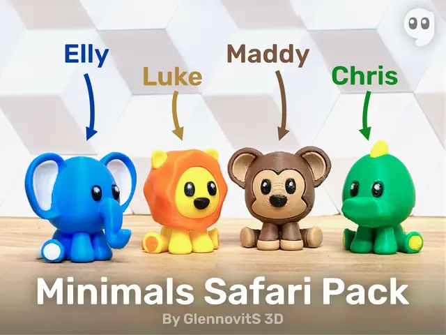 Minimals Safari Pack (cute tiny animal figures - elephant, lion, monkey and crocodile) — modelo 3D