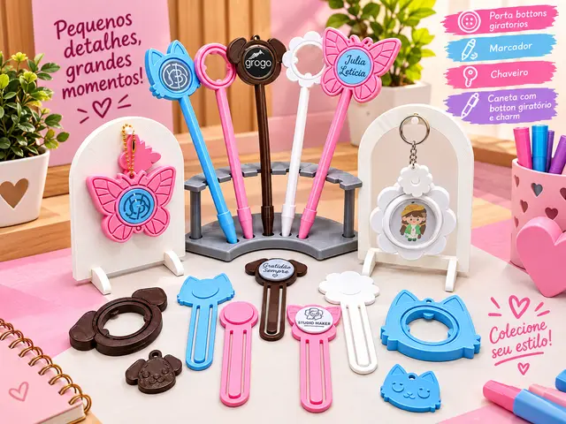 Bottons Giratórios Marcador Caneta Chaveiro Charm — modelo 3D