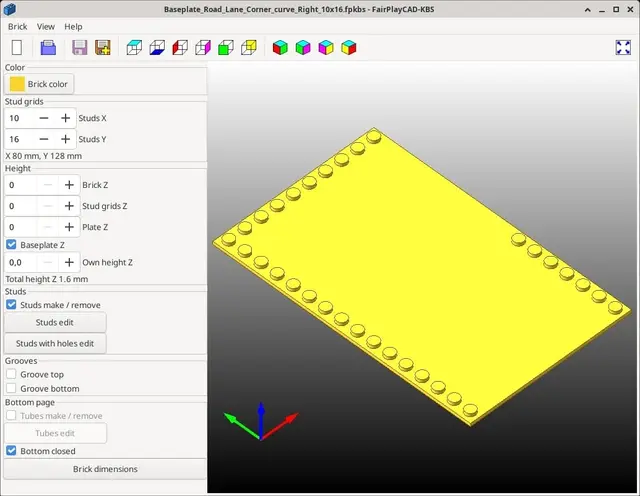 Brick Baseplate Road Lane Corner curve Right 10x16 - Klemmbaustein Basisplatte Straße Fahrspur Eckkurve Rechts 10x16 — modelo 3D