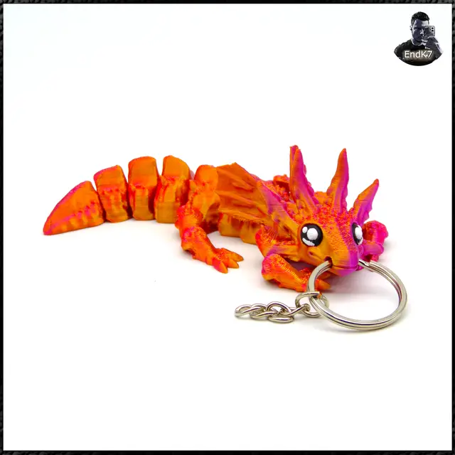 Dragon Axolotl V2 Keychain - Multicolor - Print in Place — modelo 3D