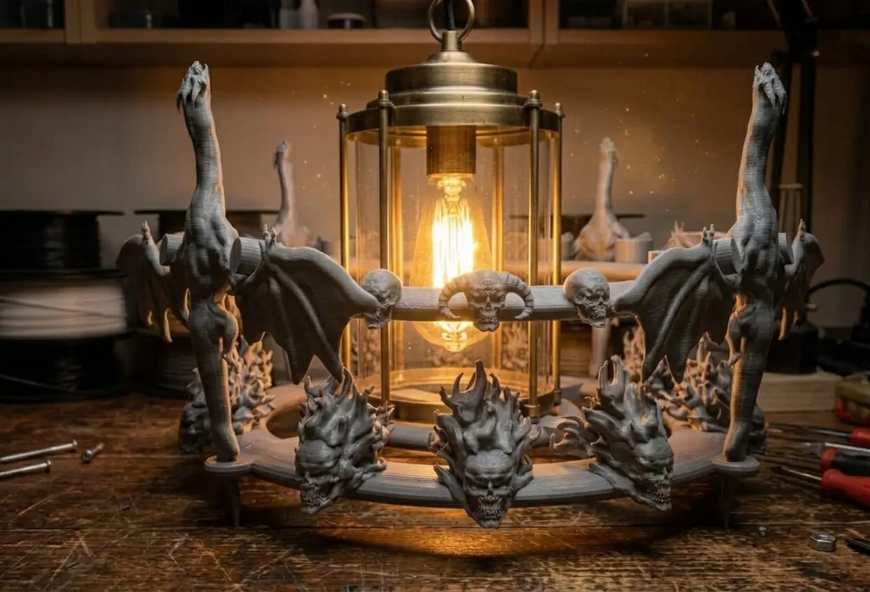 Gothic Chandelier Halloween Dragon Skull — Gothic Light Lamp Decor — modelo 3D