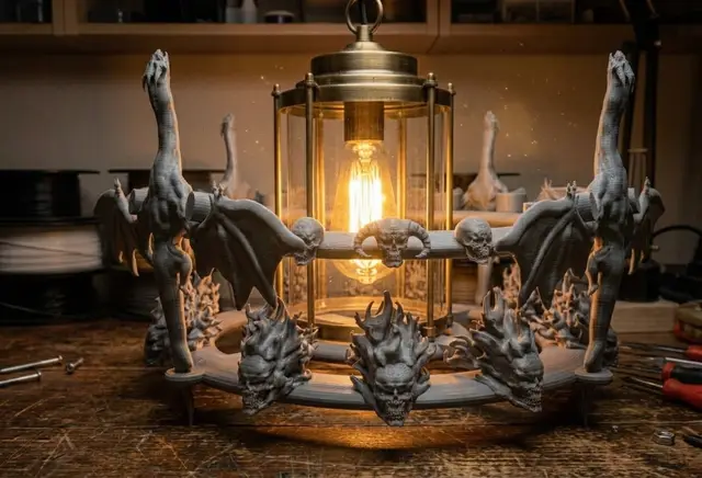 Gothic Chandelier Halloween Dragon Skull — Gothic Light Lamp Decor — modelo 3D